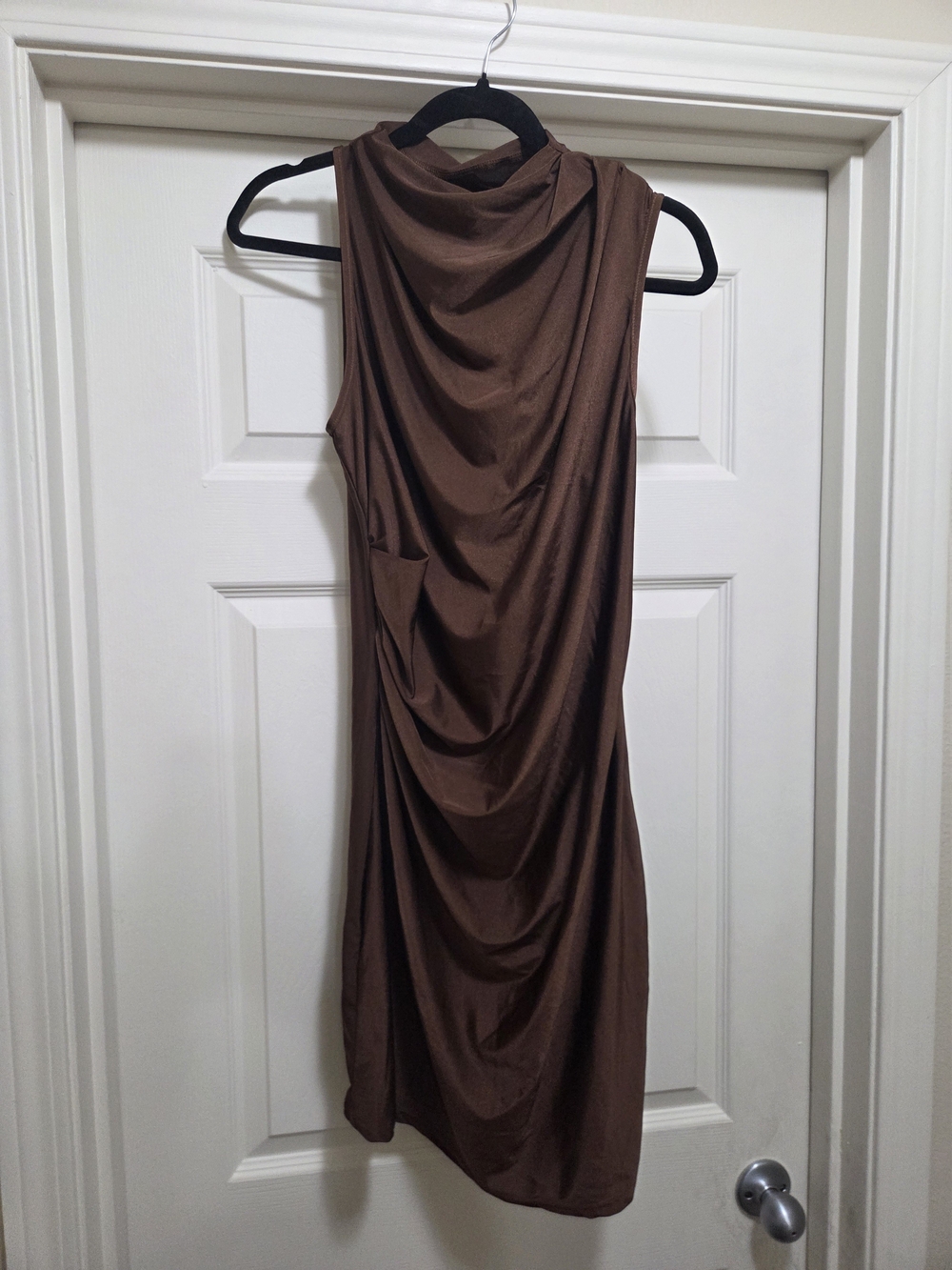 Sleeveless Draped Brown Dress
